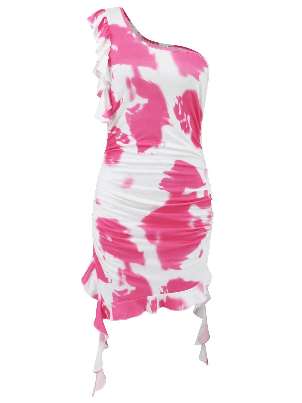 Ruffled Tie-Dye Single Shoulder Mini Dress - Siennasass