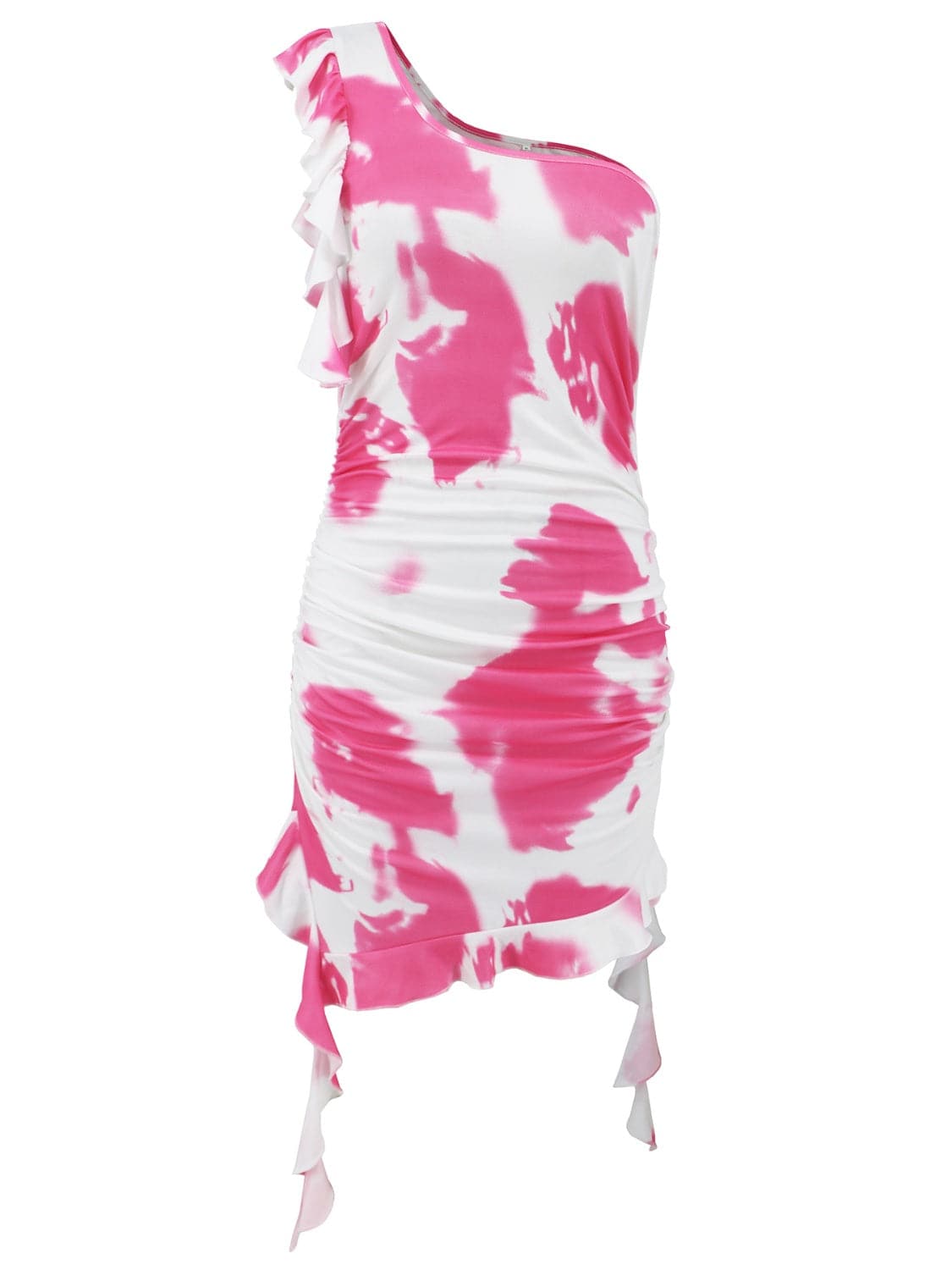 Ruffled Tie-Dye Single Shoulder Mini Dress - Siennasass