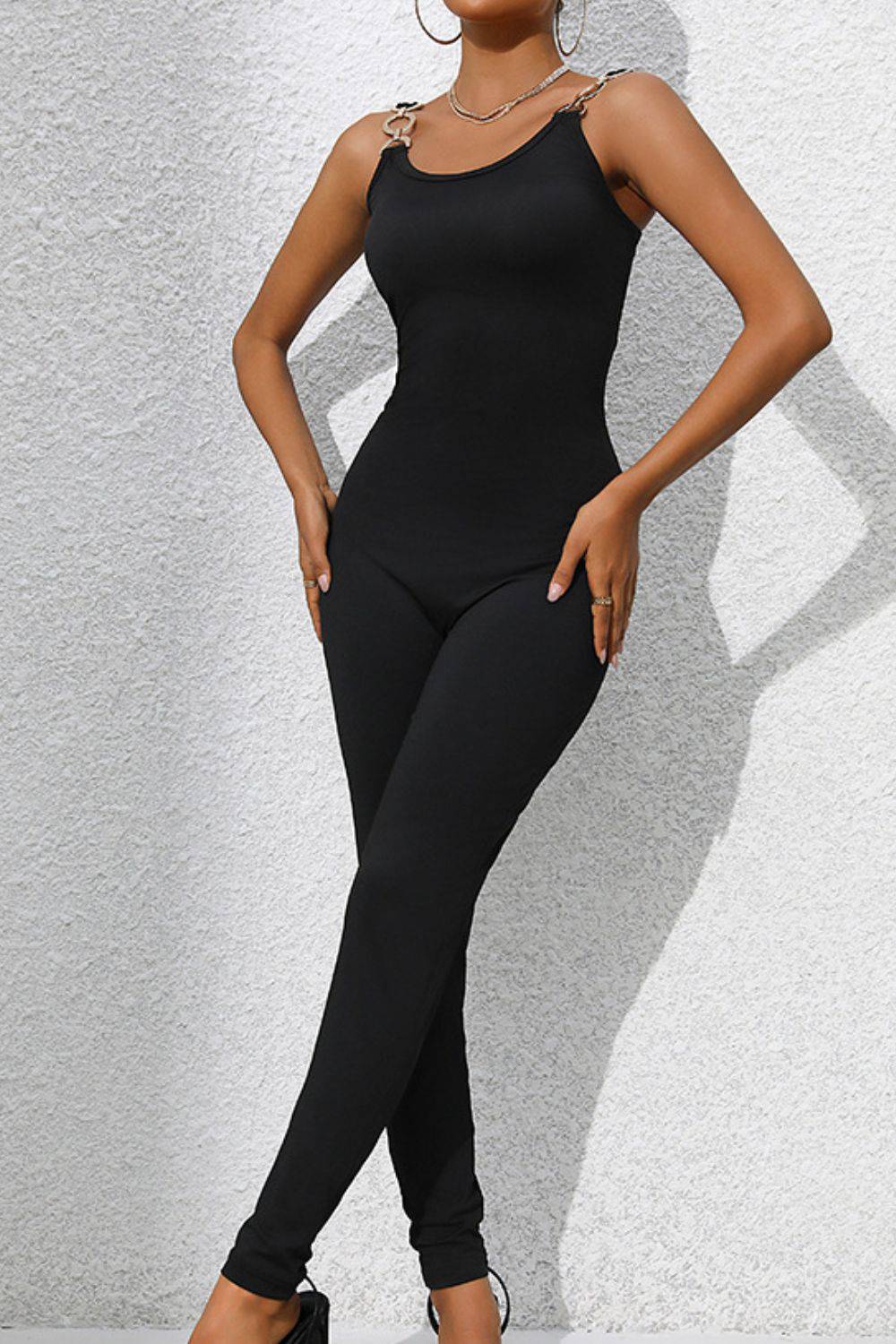 Scoop Neck Wide Strap Skinny Jumpsuit - Siennasass