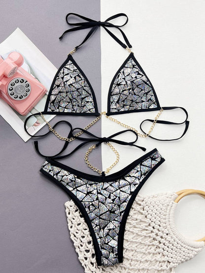 Zweiteiliges Bikini-Set mit Neckholder und Pailletten