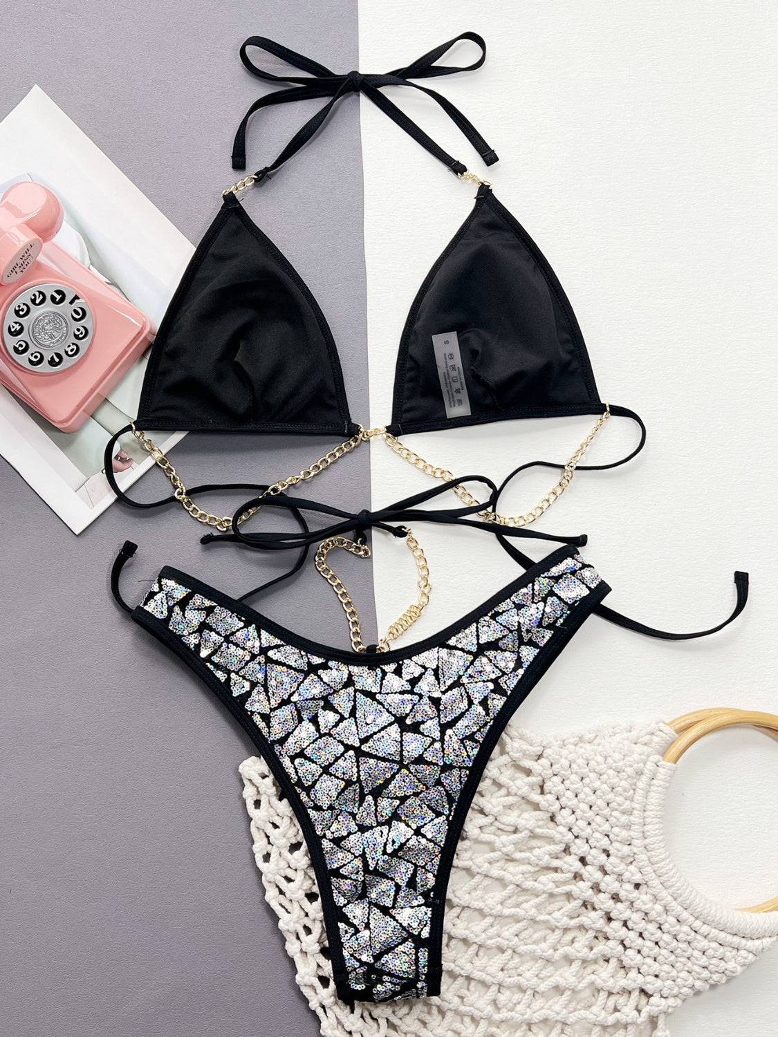 Zweiteiliges Bikini-Set mit Neckholder und Pailletten
