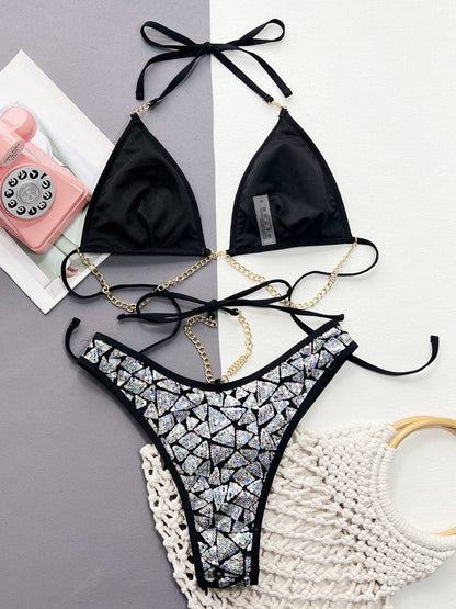 Zweiteiliges Bikini-Set mit Neckholder und Pailletten