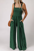 Smocked Square Neck Wide Leg Jumpsuit with Pockets - Siennasass
