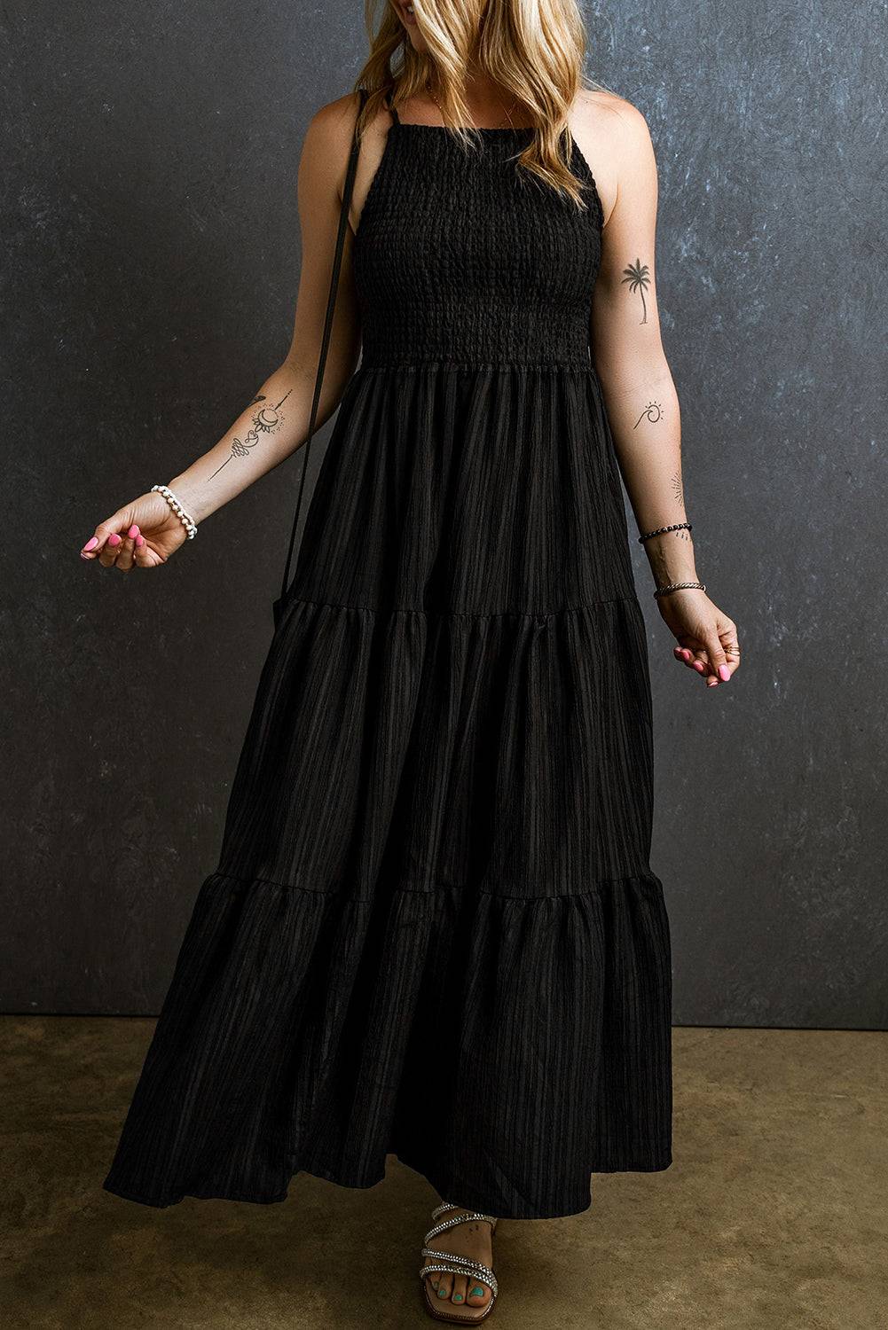 Smocked Tiered Spaghetti Strap Dress - Siennasass