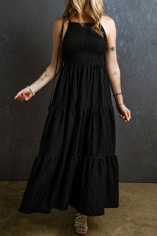 Smocked Tiered Spaghetti Strap Dress - Siennasass