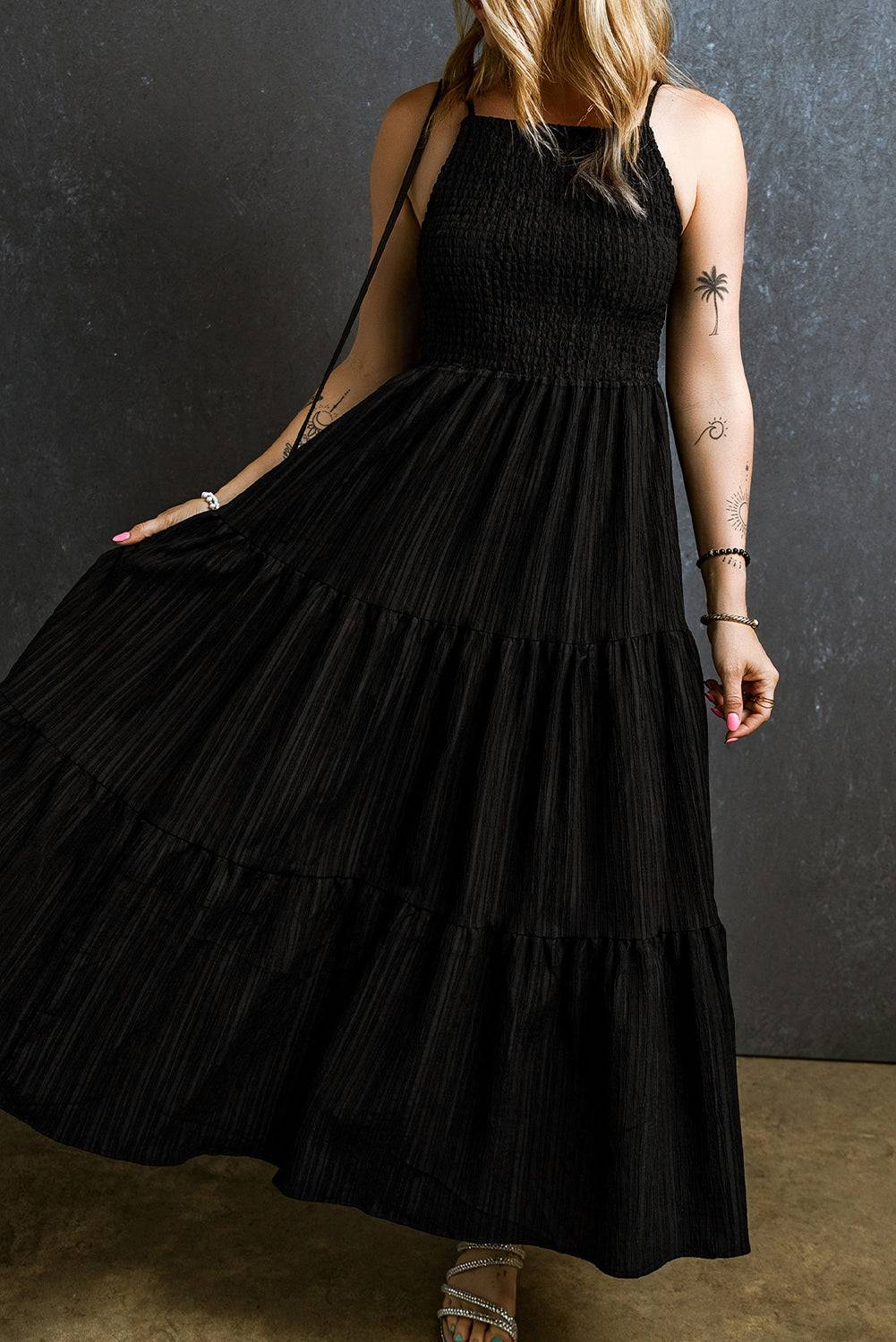 Smocked Tiered Spaghetti Strap Dress - Siennasass