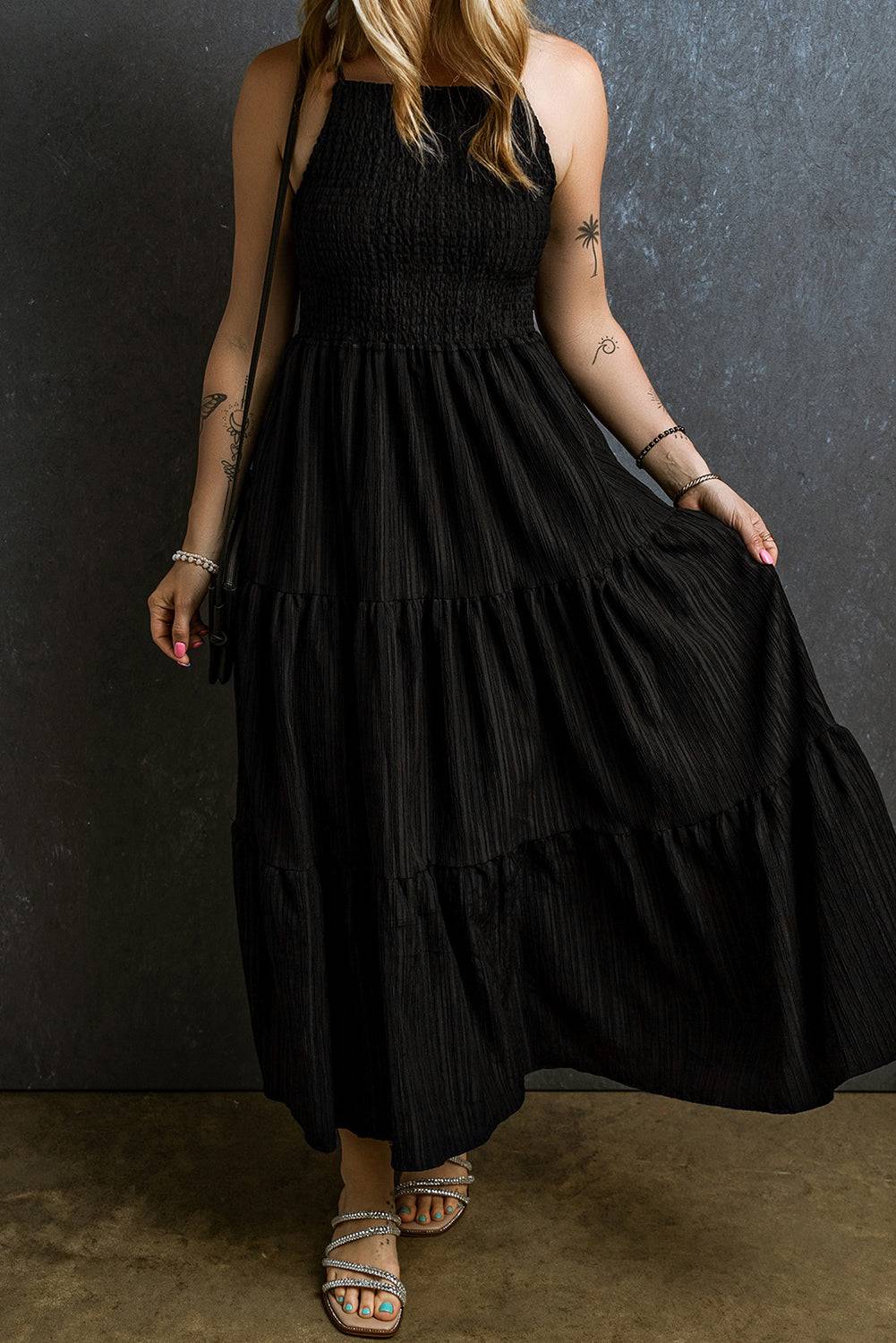 Smocked Tiered Spaghetti Strap Dress - Siennasass