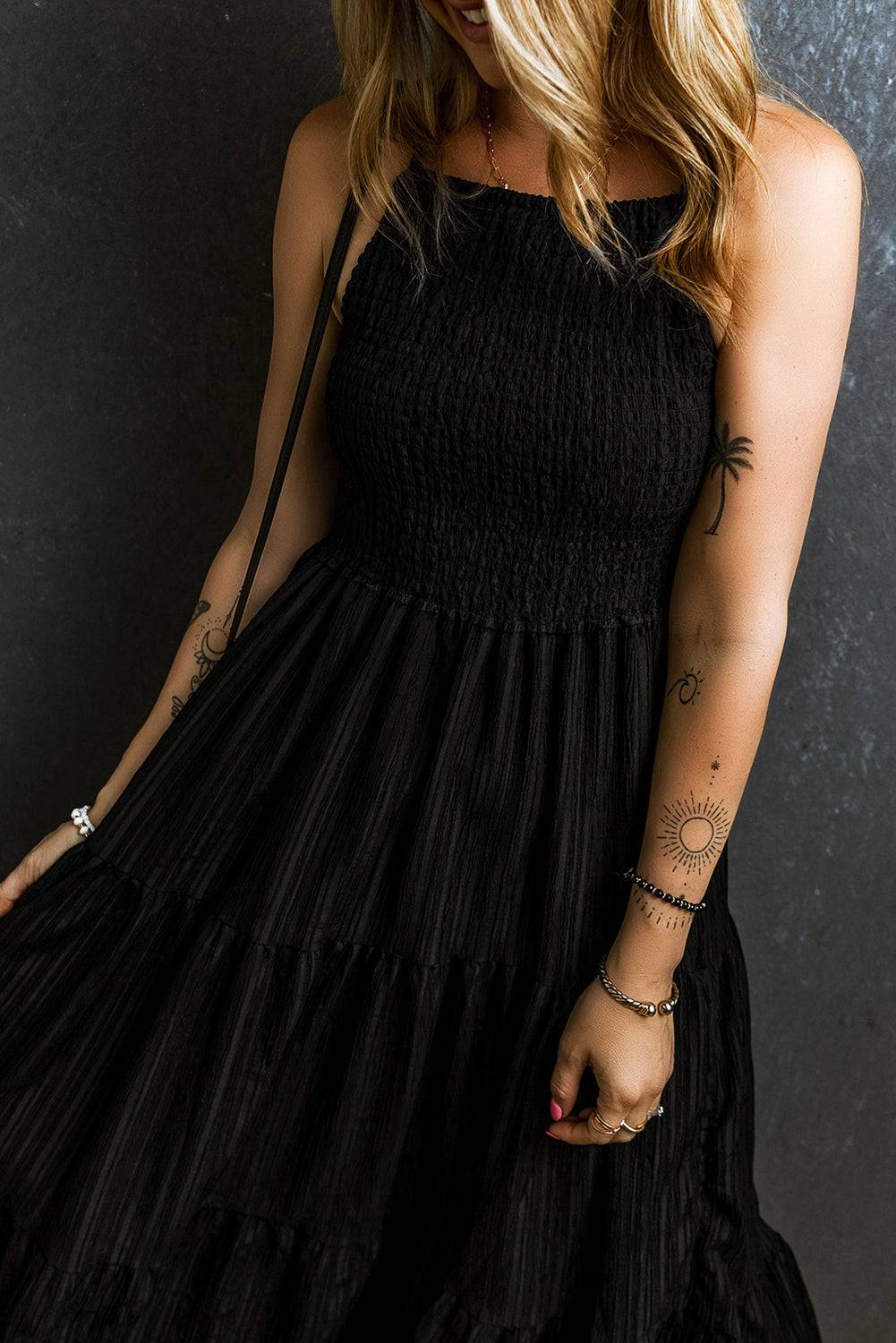 Smocked Tiered Spaghetti Strap Dress - Siennasass
