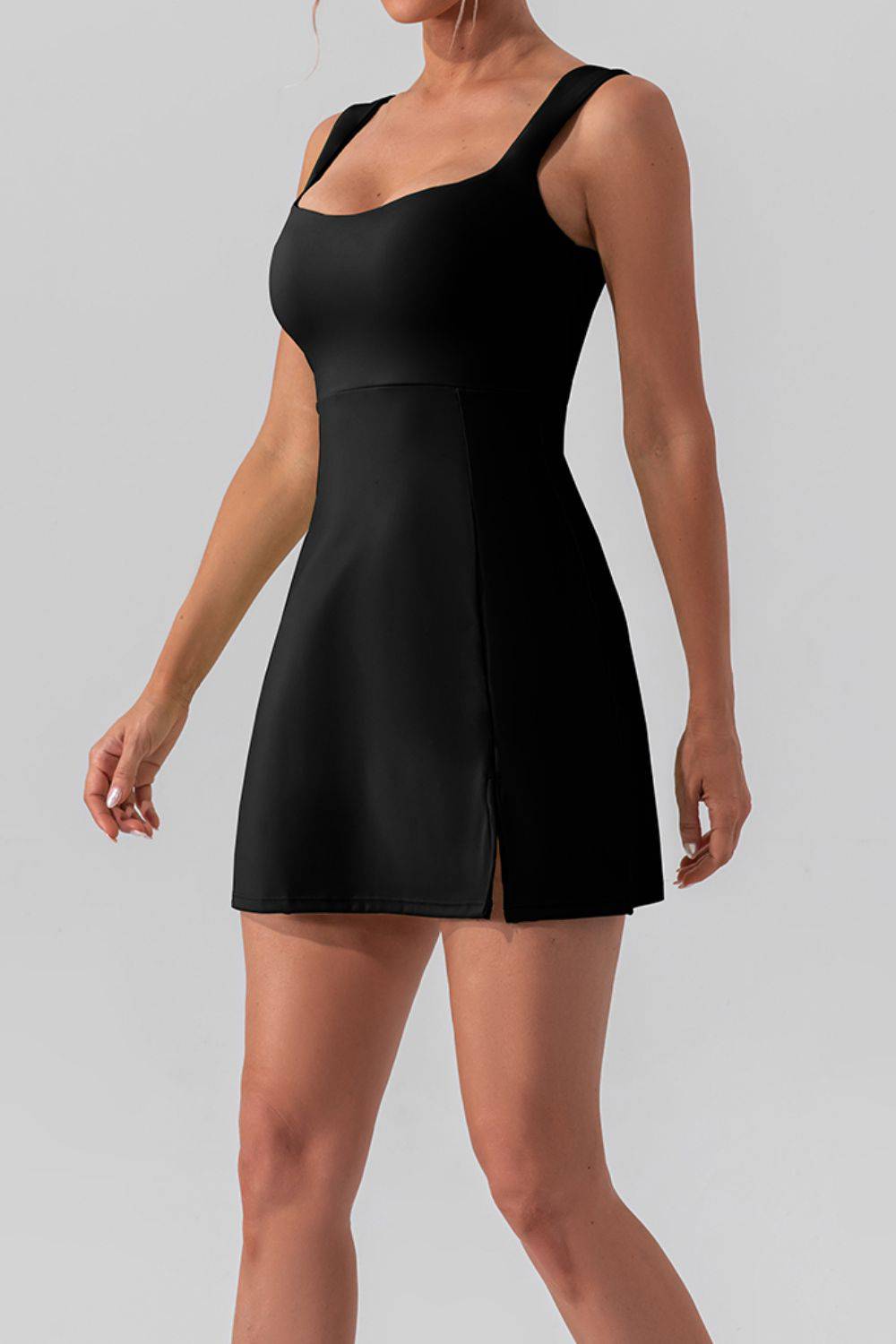 Square Neck Sleeveless Slit Mini Active Dress - Siennasass
