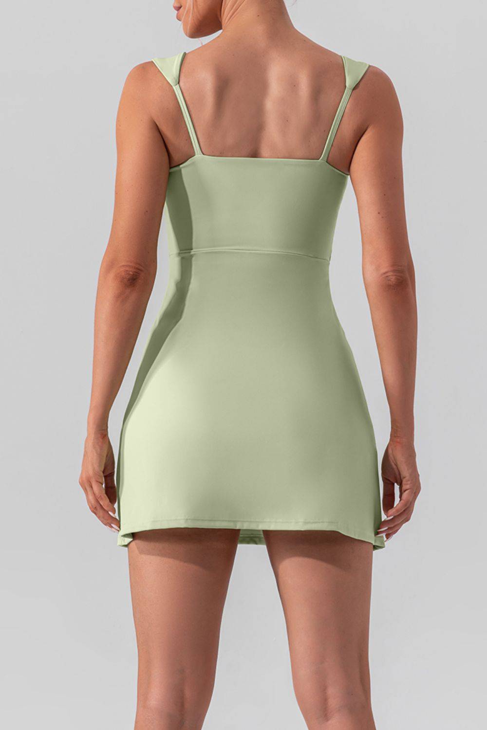 Square Neck Sleeveless Slit Mini Active Dress - Siennasass