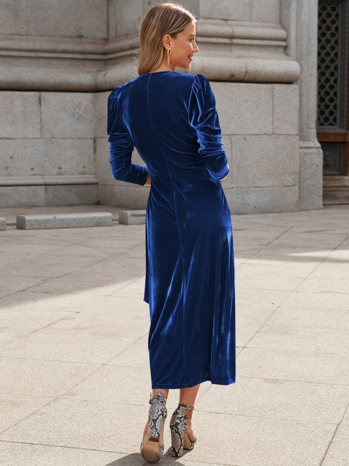 Surplice Puff Sleeve Midi Dress - Siennasass