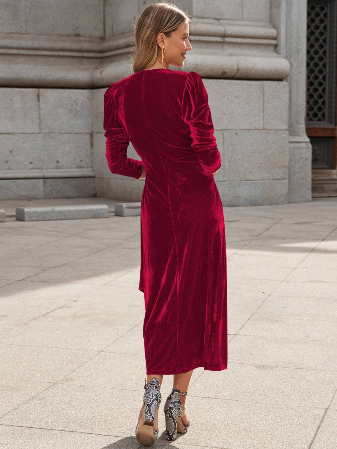 Surplice Puff Sleeve Midi Dress - Siennasass
