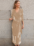 Surplice Puff Sleeve Midi Dress - Siennasass