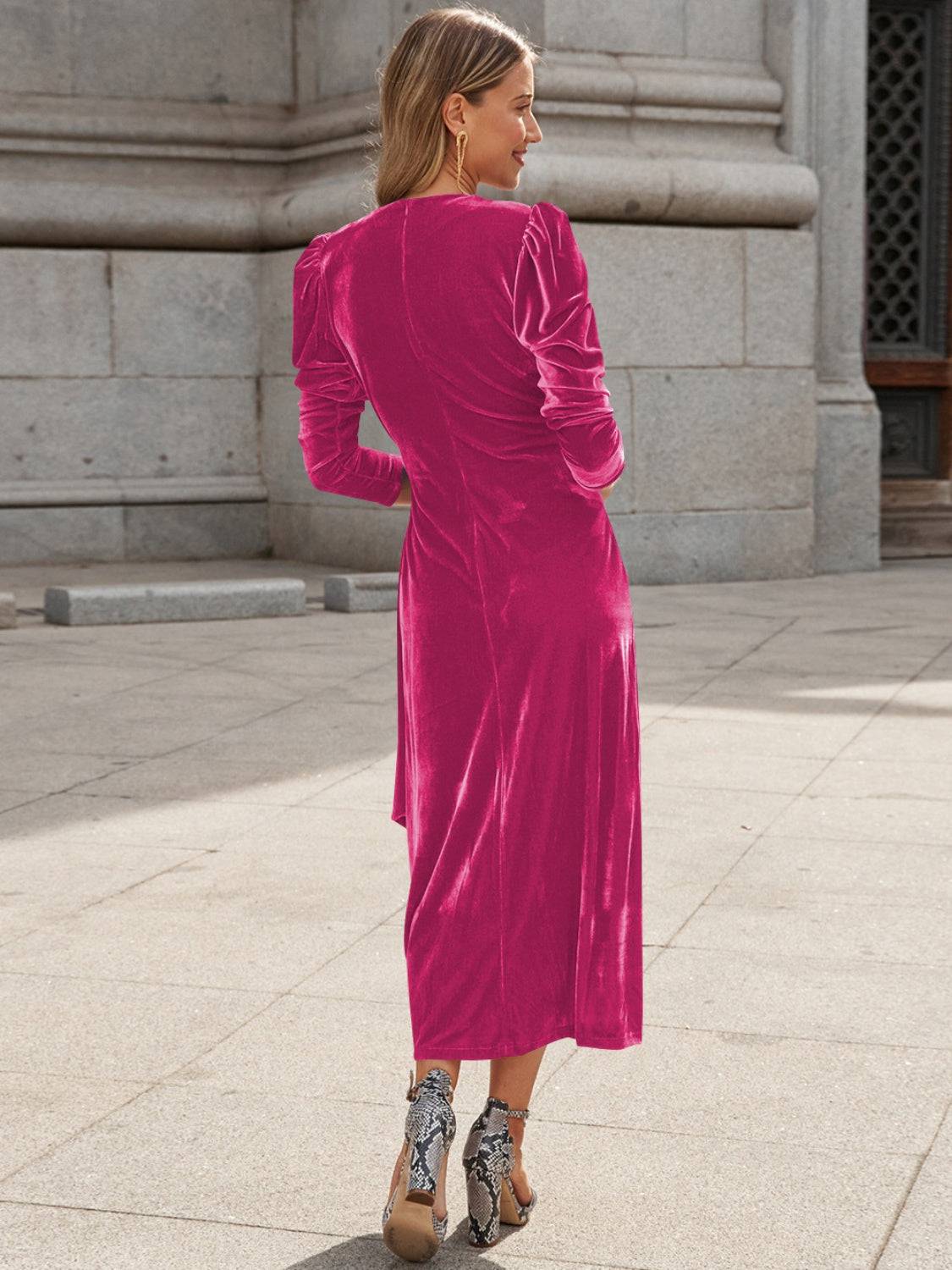 Surplice Puff Sleeve Midi Dress - Siennasass