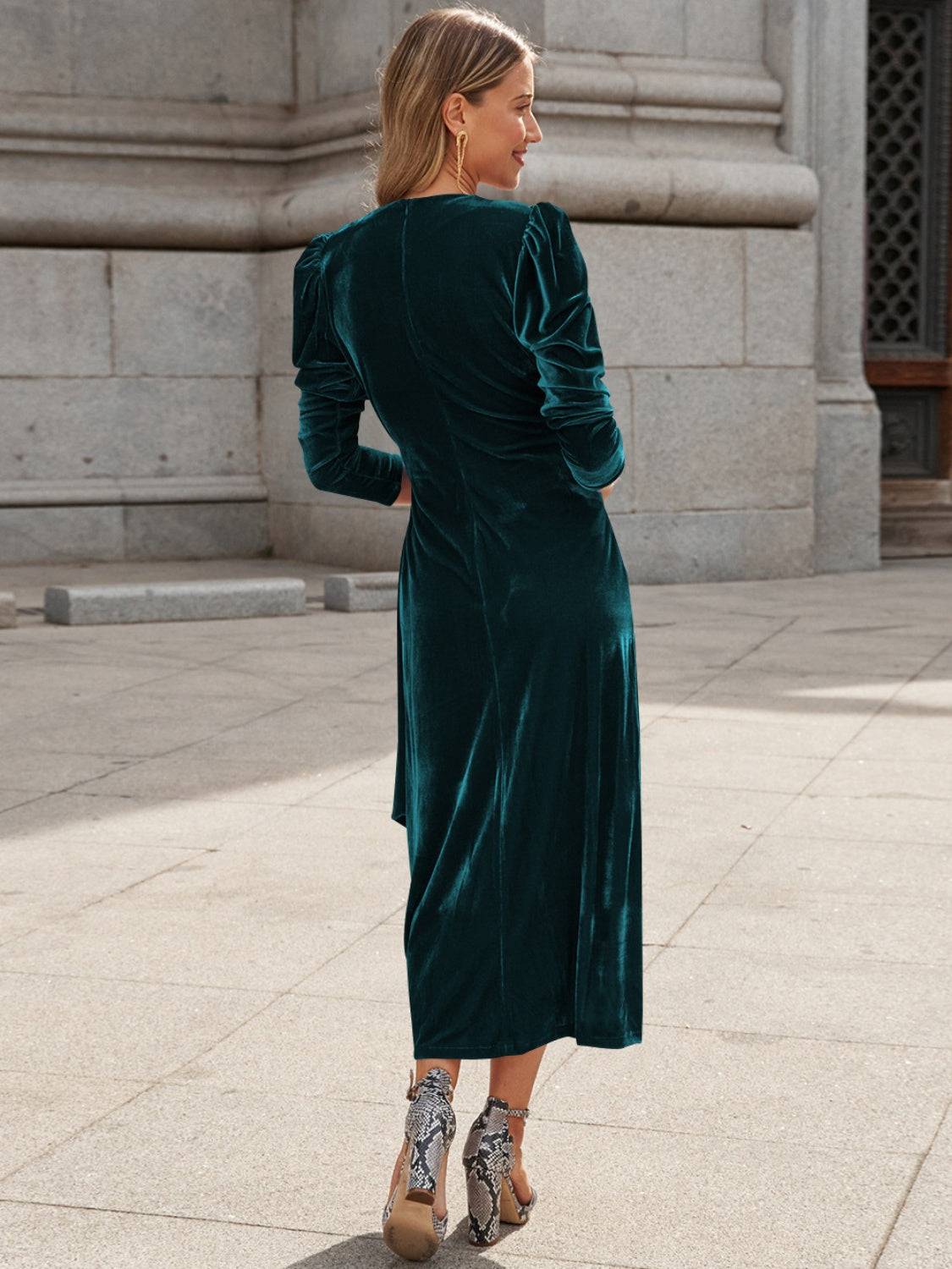 Surplice Puff Sleeve Midi Dress - Siennasass