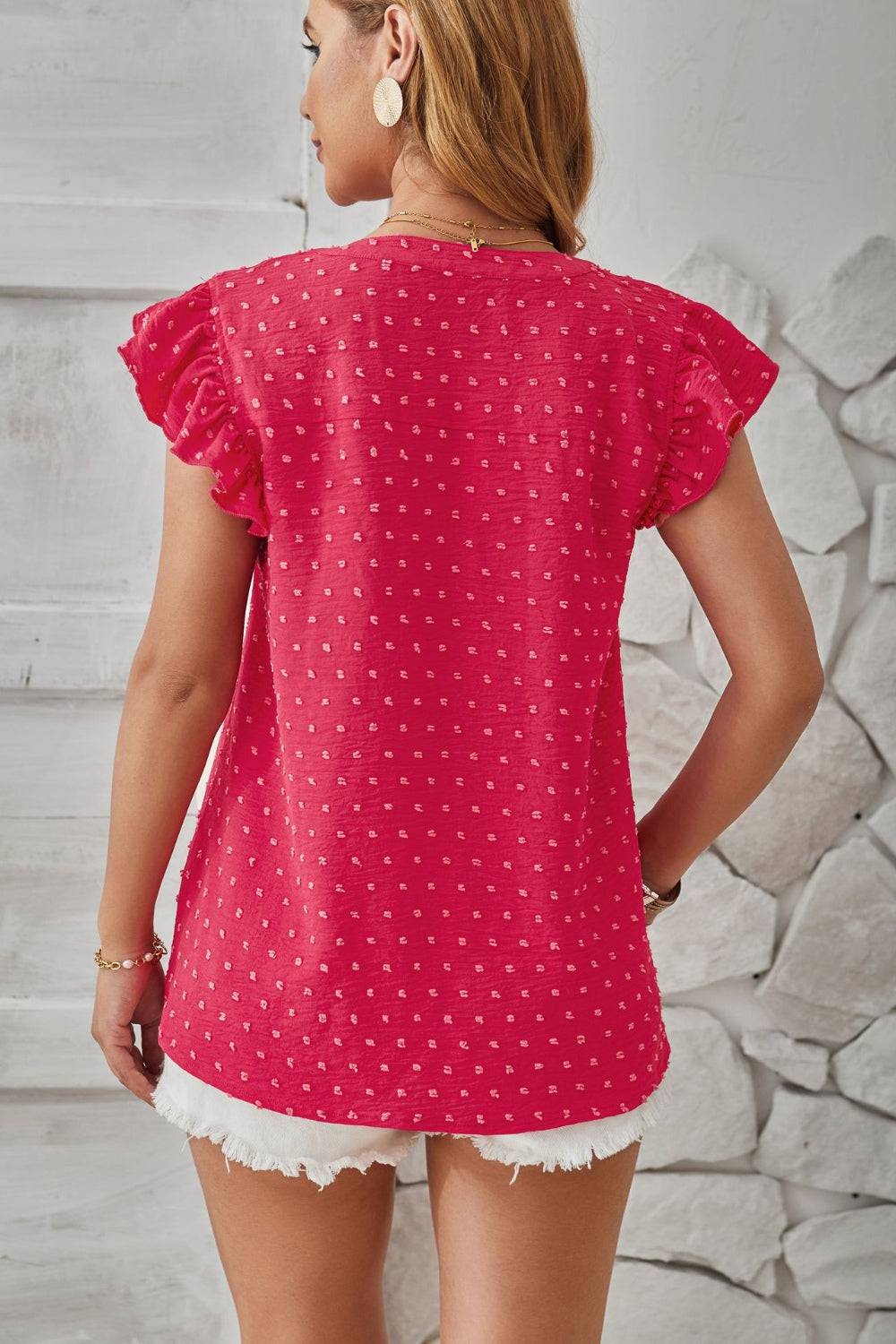 Swiss Dot Ruffled Cap Sleeve T-Shirt - Siennasass
