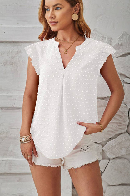 Swiss Dot Ruffled Cap Sleeve T-Shirt - Siennasass