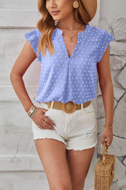 Swiss Dot Ruffled Cap Sleeve T-Shirt - Siennasass