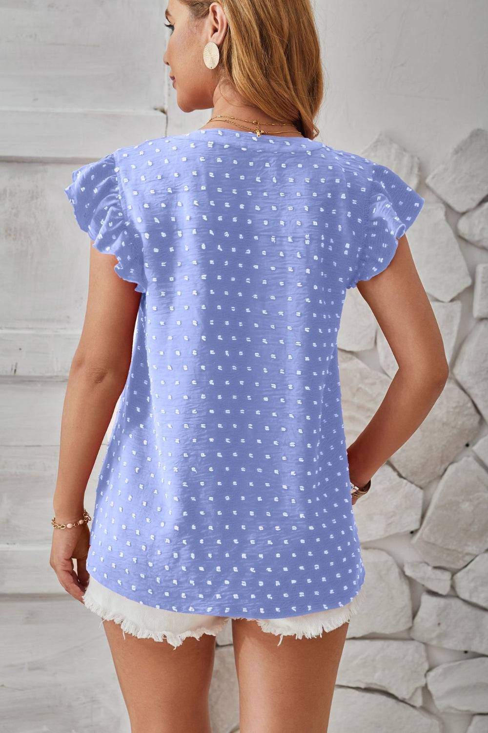 Swiss Dot Ruffled Cap Sleeve T-Shirt - Siennasass