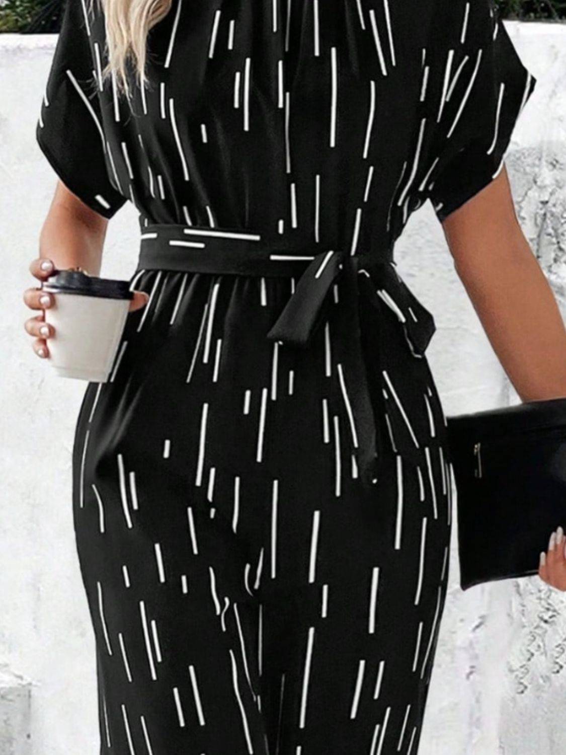 Tied Printed Mock Neck Wide Leg Jumpsuit - Siennasass
