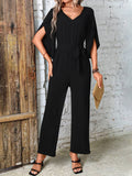 Tied V-Neck Half Sleeve Wide Leg Jumpsuit - Siennasass