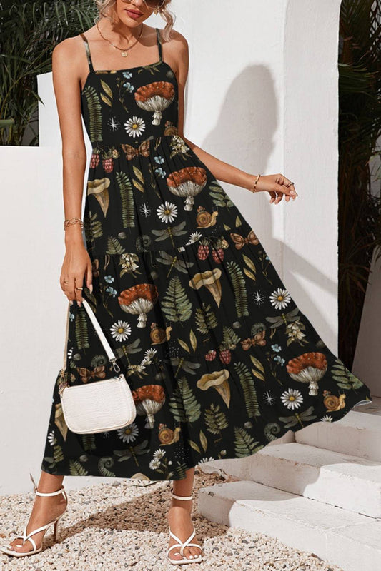 Tiered Printed Square Neck Cami Dress - Siennasass