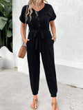 V-Neck Short Sleeve Jumpsuit - Siennasass