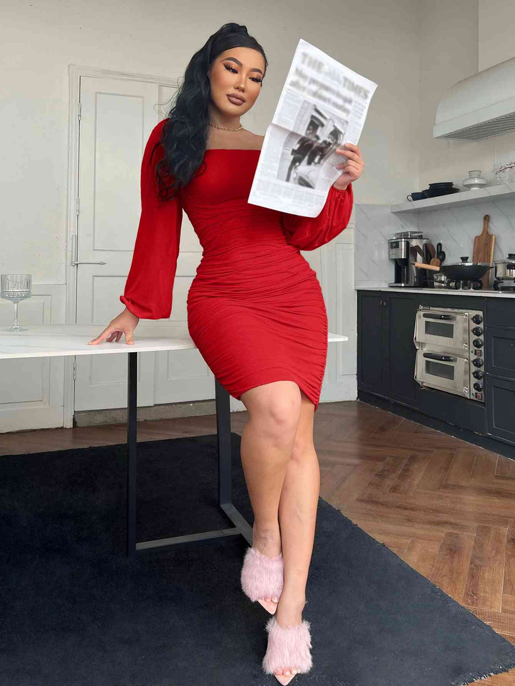 Zip-Back Ruched Bodycon Dress - Siennasass