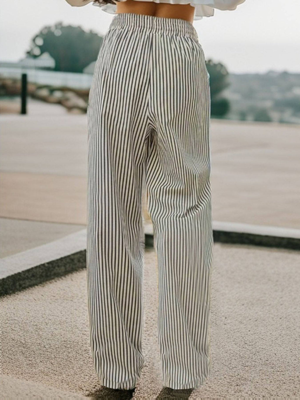 Drawstring Striped Elastic Waist Pants - Siennasass