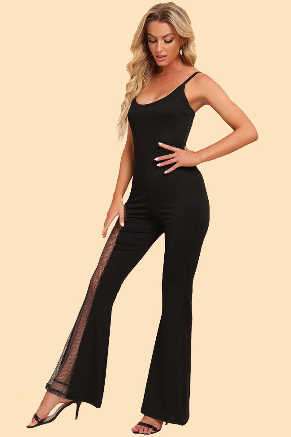 Spliced Mesh Spaghetti Strap Jumpsuit - Siennasass