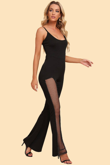 Spliced Mesh Spaghetti Strap Jumpsuit - Siennasass