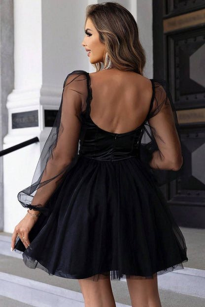 Sweetheart Neck Balloon Sleeve Mini Dress - Siennasass