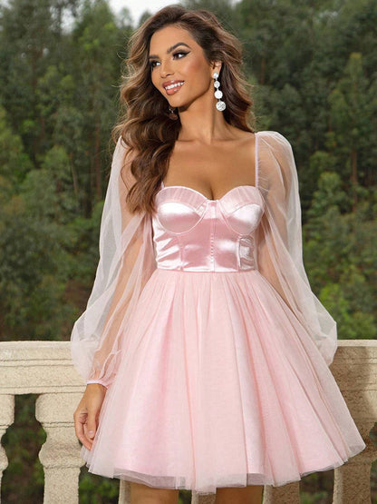 Sweetheart Neck Balloon Sleeve Mini Dress - Siennasass