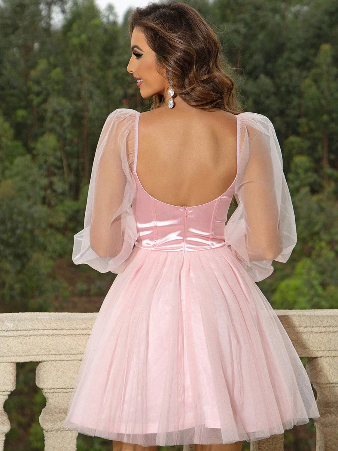 Sweetheart Neck Balloon Sleeve Mini Dress - Siennasass