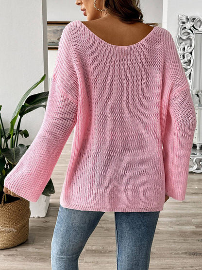 Langärmliger Pullover mit U-Boot-Ausschnitt und Schleife