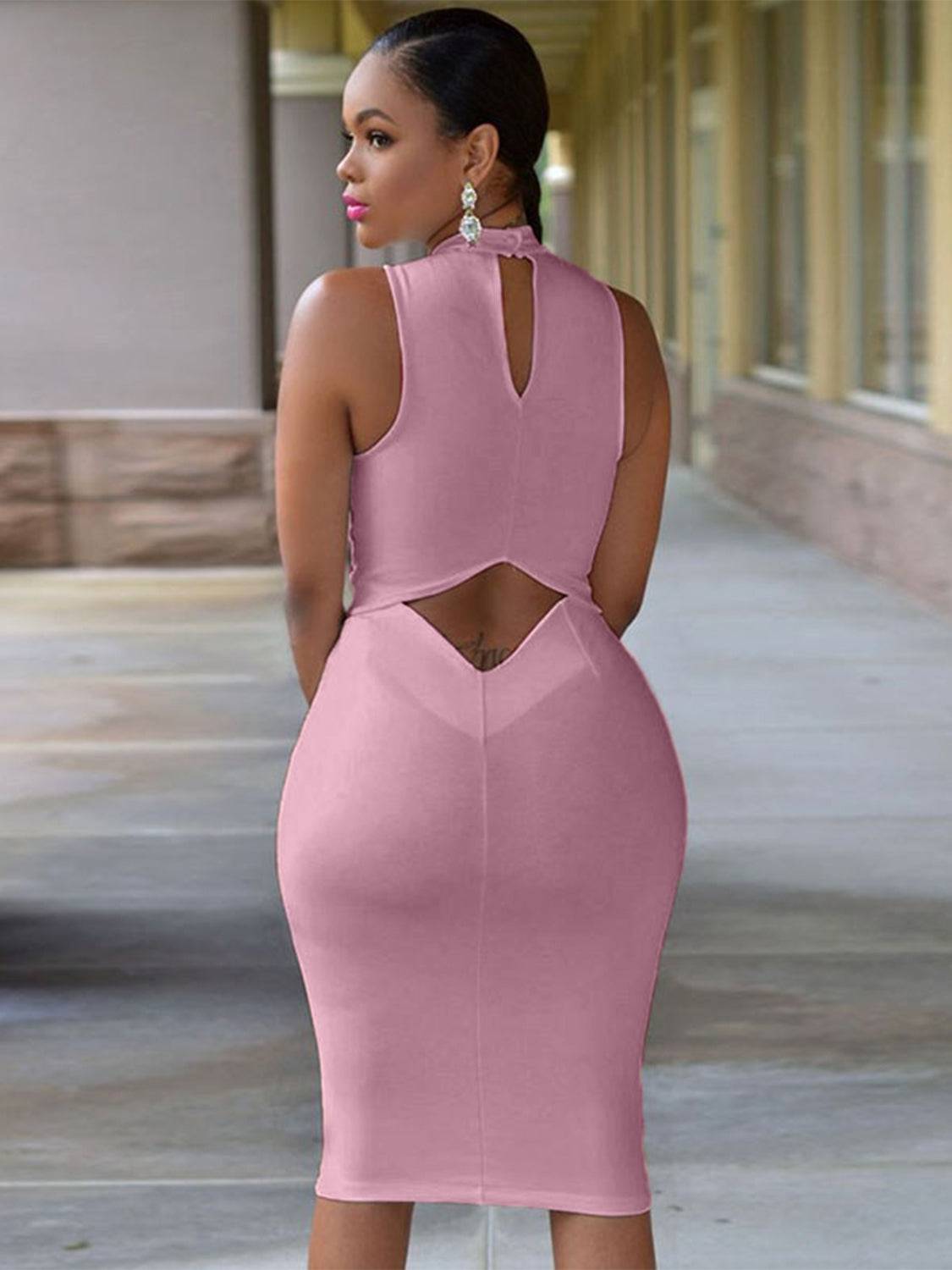 Cutout Mock Neck Sleeveless Dress - Siennasass
