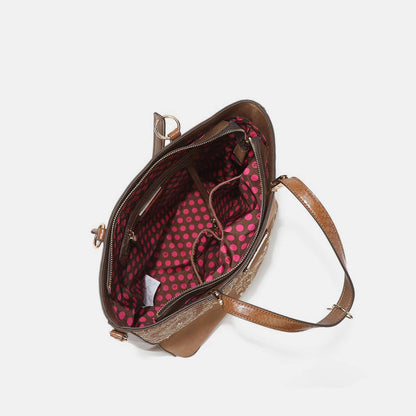 Nicole Lee USA Tragetasche mit Metallic-Nähten, Stickerei und Strass-Intarsien
