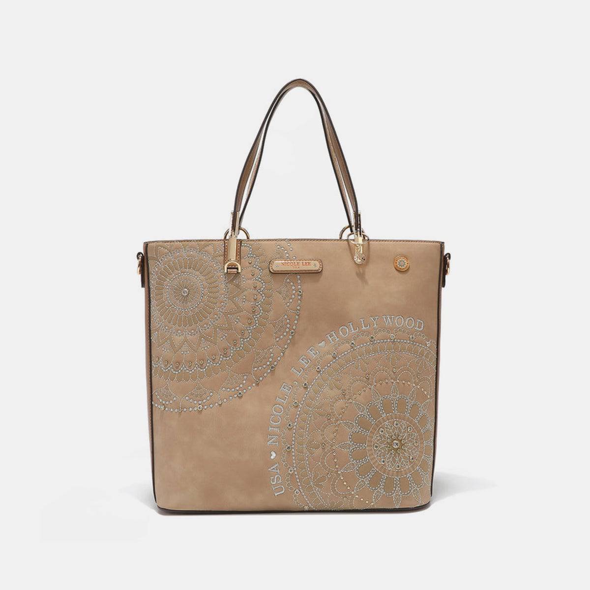 Nicole Lee USA Tragetasche mit Metallic-Nähten, Stickerei und Strass-Intarsien