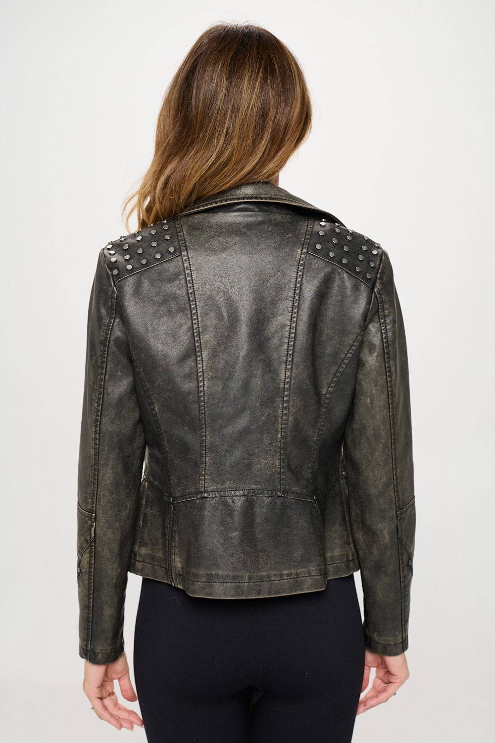 Coalition LA – Klassische Moto-Kunstlederjacke mit Nieten