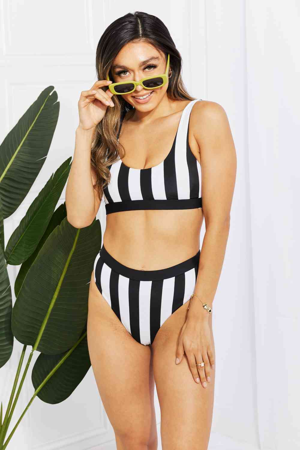 Striped Tank High Waist Bikini - Siennasass