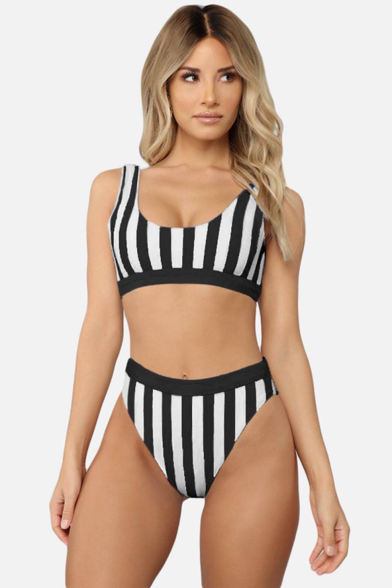 Striped Tank High Waist Bikini - Siennasass