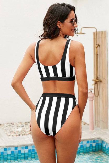 Striped Tank High Waist Bikini - Siennasass