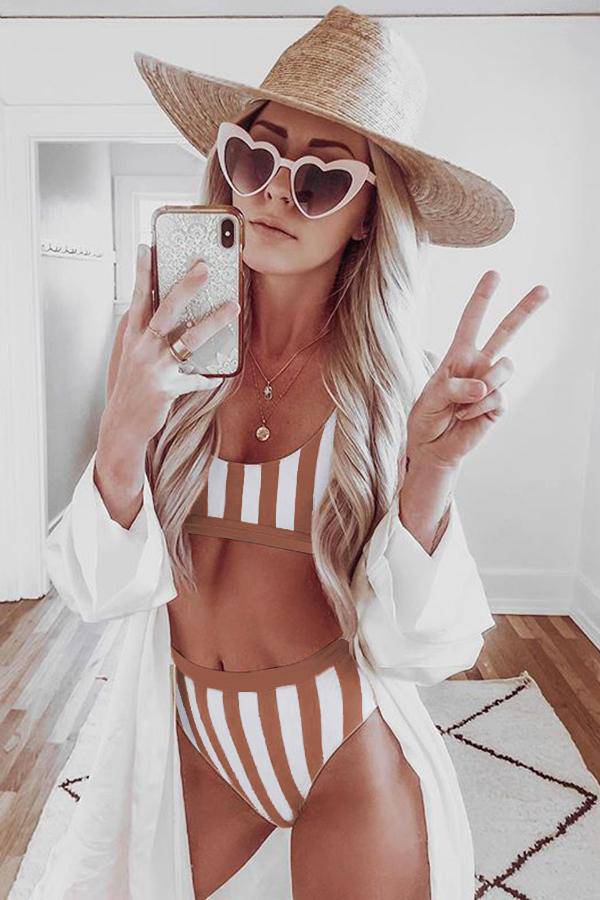 Striped Tank High Waist Bikini - Siennasass