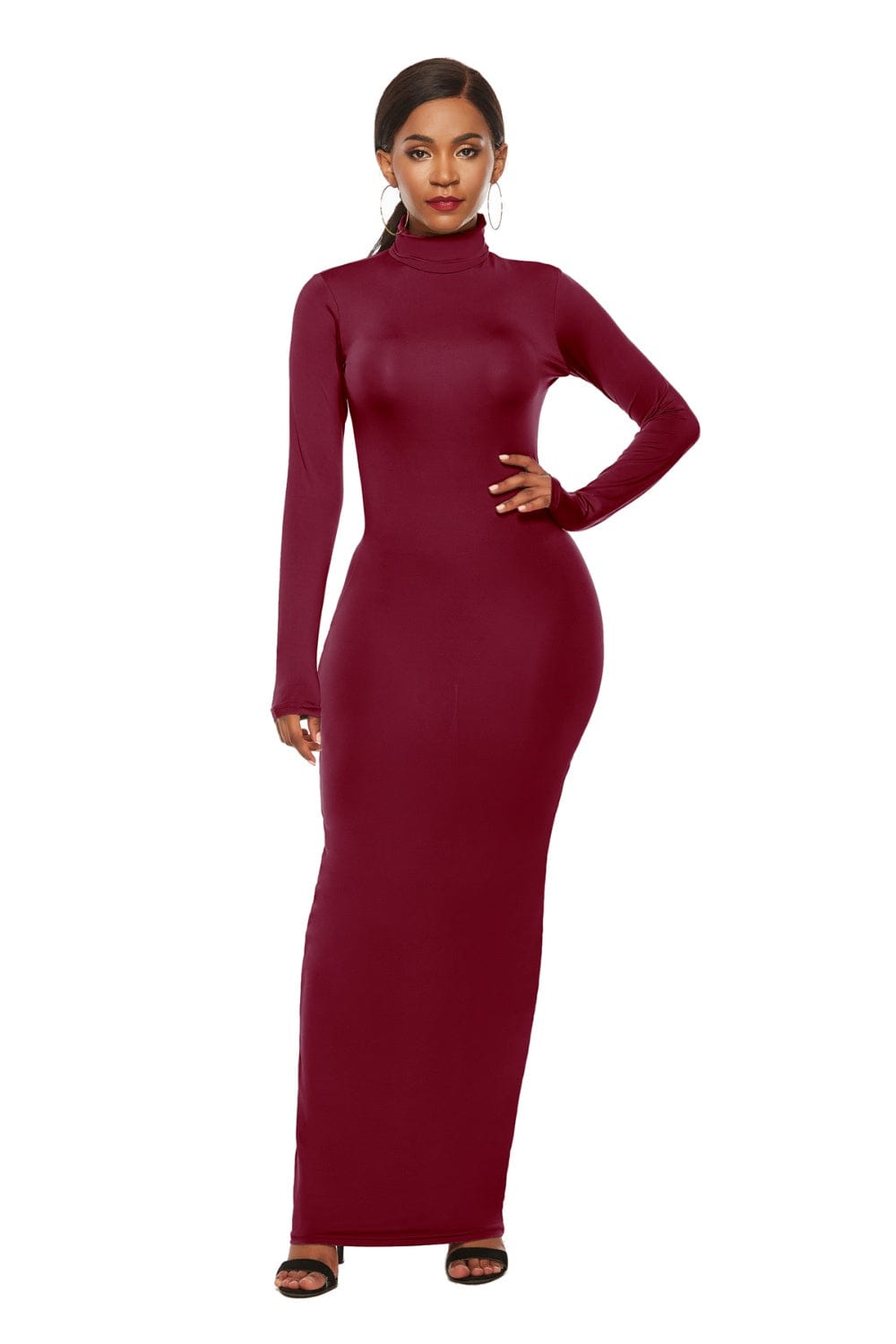 Schmales Maxikleid mit Stehkragen und langen Ärmeln