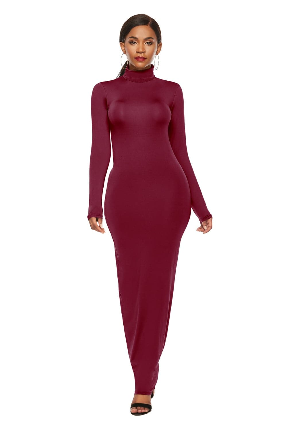 Schmales Maxikleid mit Stehkragen und langen Ärmeln