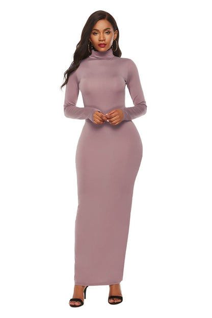 Schmales Maxikleid mit Stehkragen und langen Ärmeln