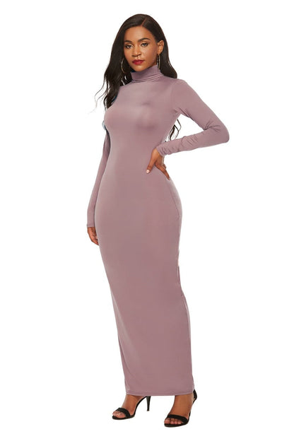 Schmales Maxikleid mit Stehkragen und langen Ärmeln