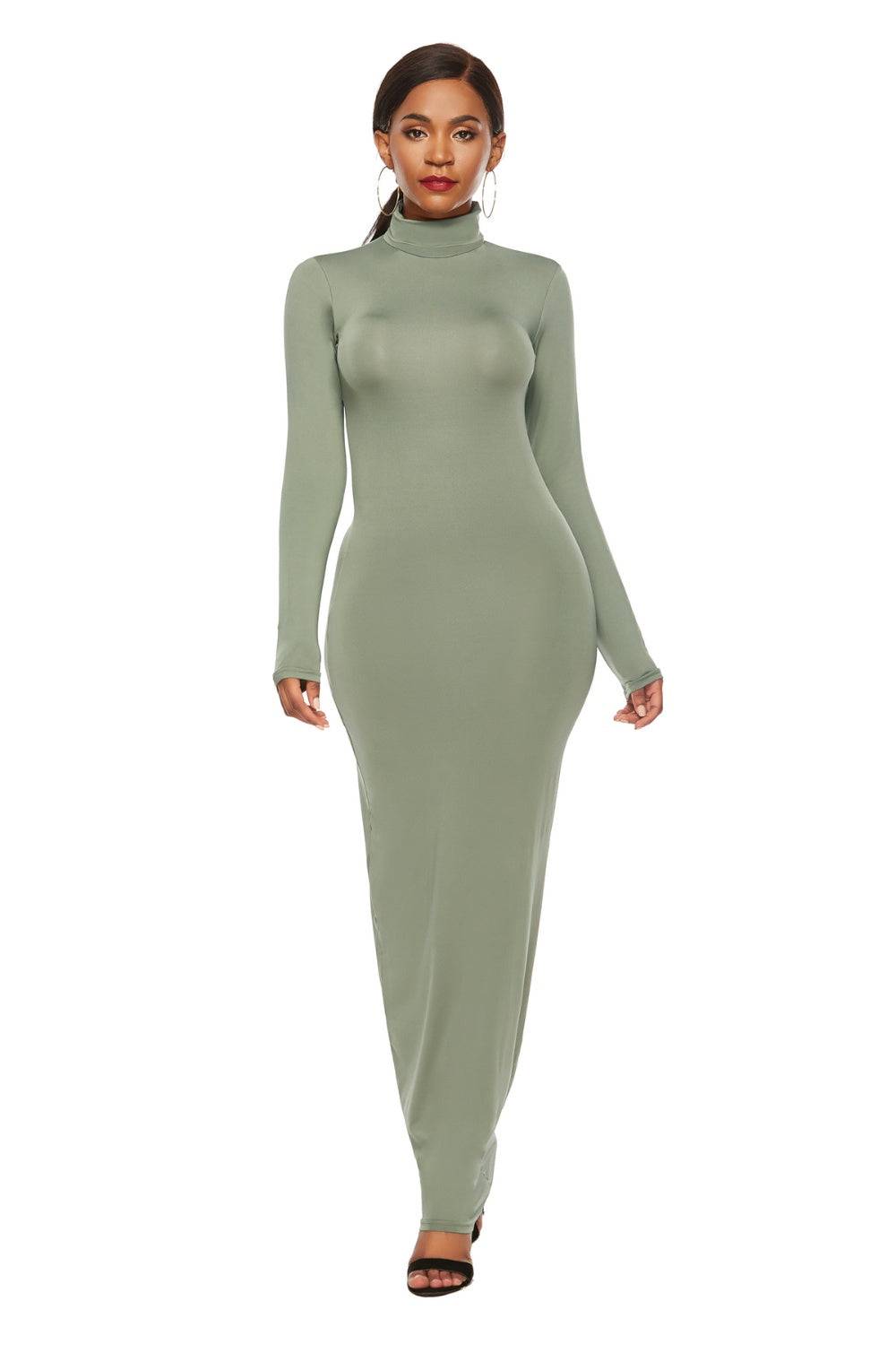 Schmales Maxikleid mit Stehkragen und langen Ärmeln