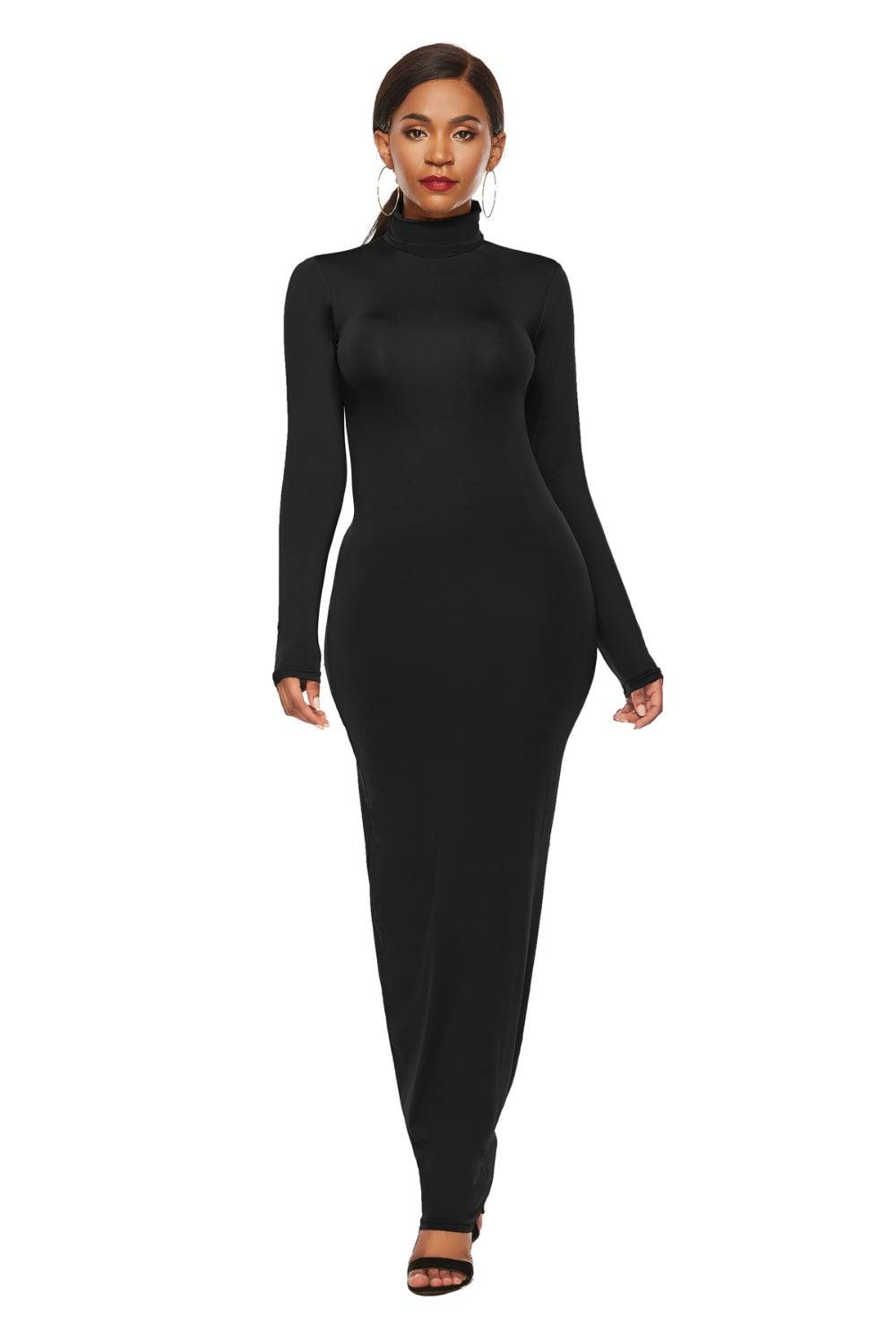 Schmales Maxikleid mit Stehkragen und langen Ärmeln
