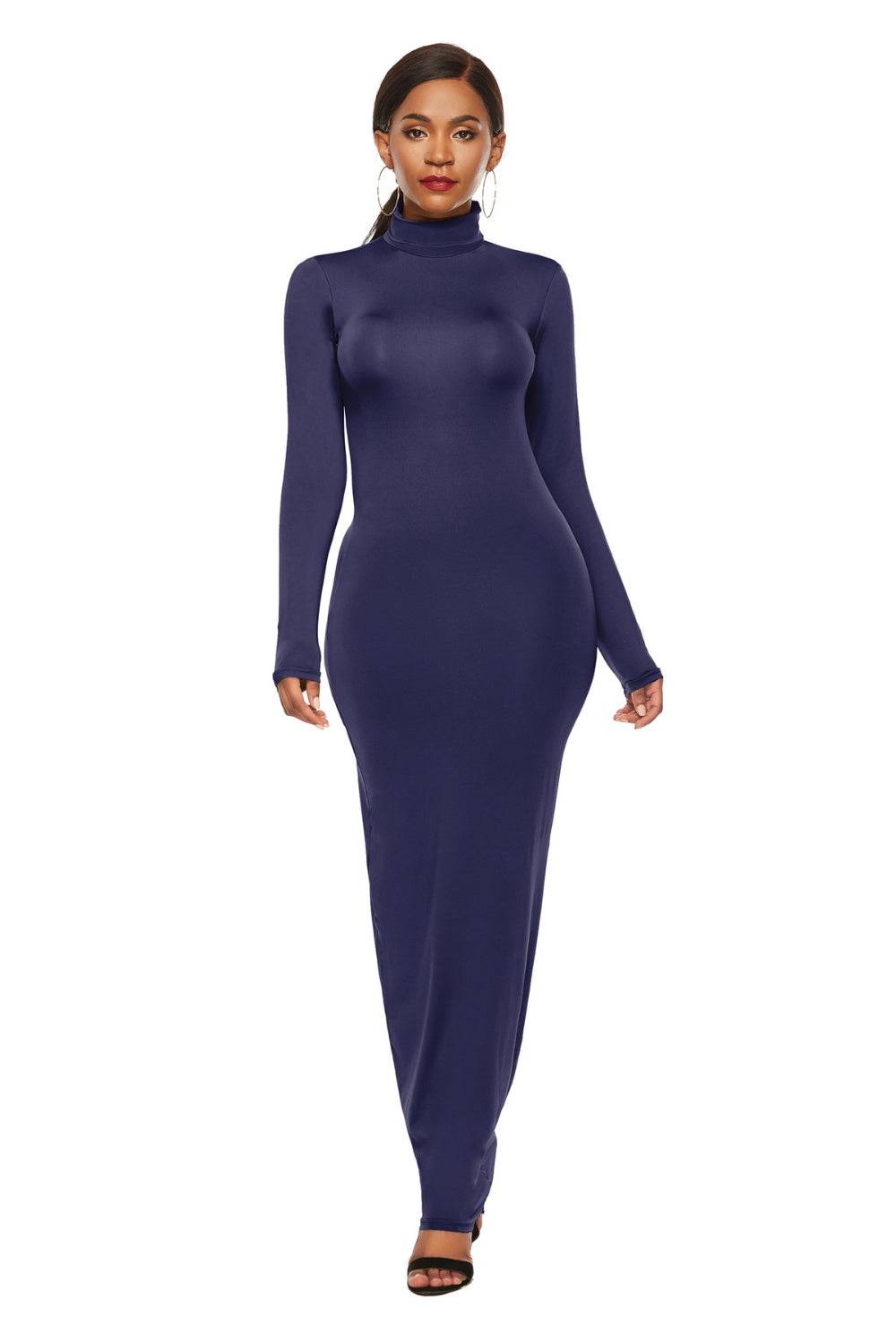Schmales Maxikleid mit Stehkragen und langen Ärmeln